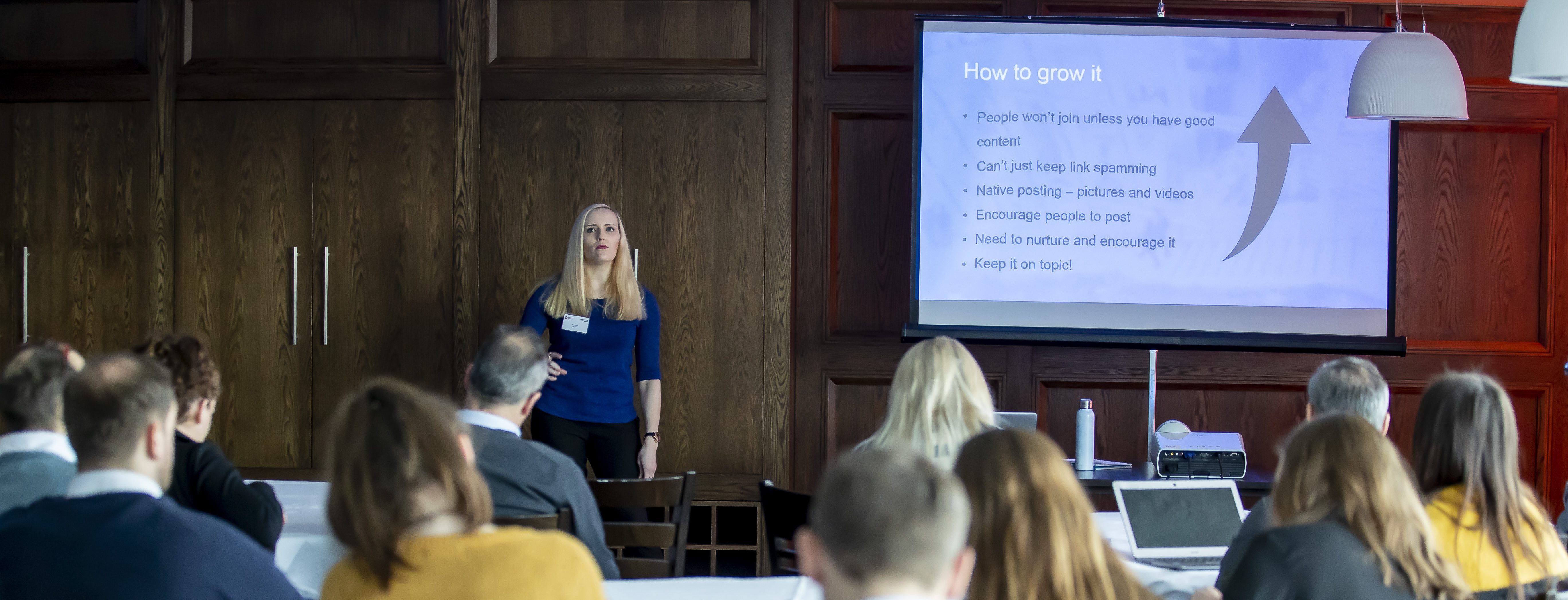 Speaking at a workshop about growing Facebook groups at the Behind Local News Conference in Leicester